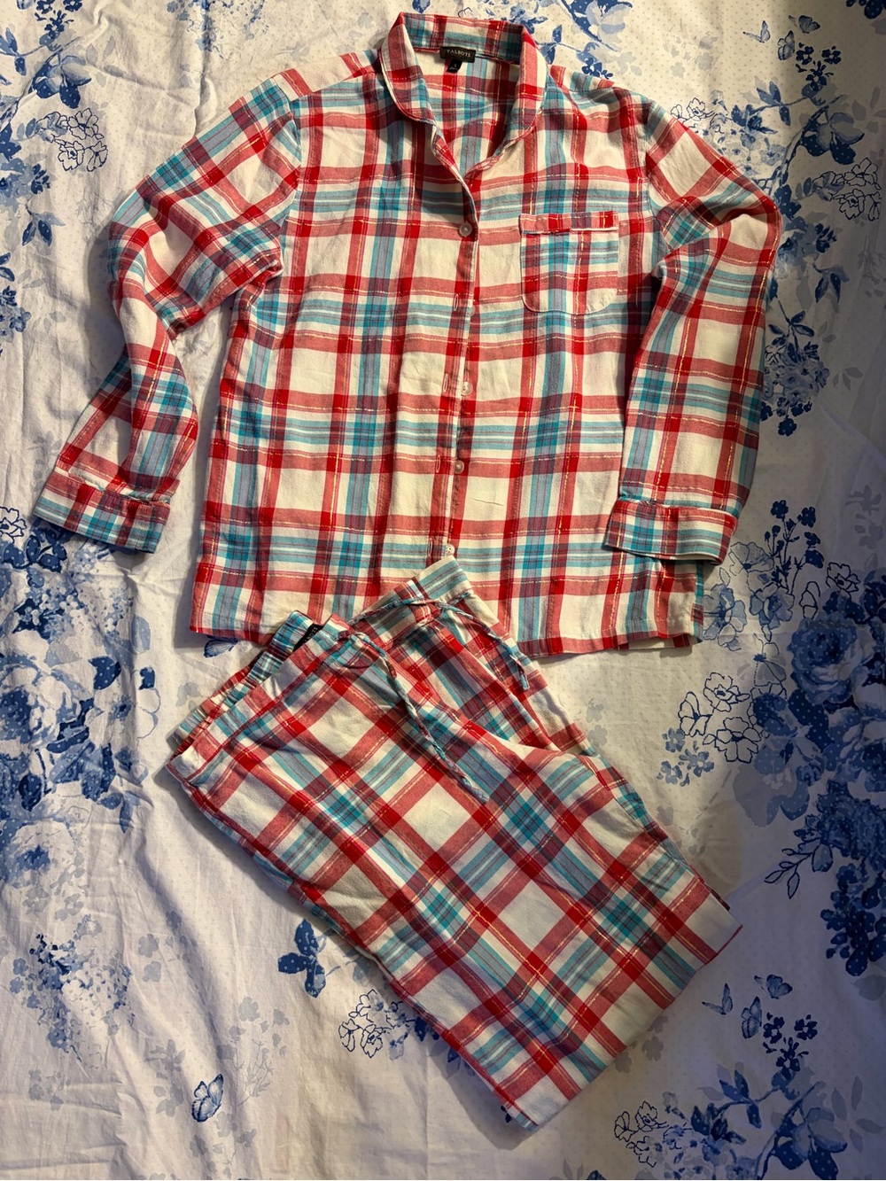 Talbots Red, Blue & White Plaid Cotton Pajama Set